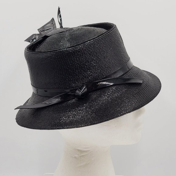 Mr. John Classic Black Hat with Patent Butterfly